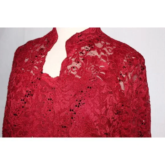 NWOT Fanny #1820 Short Lace and Chiffon Mothers Formal Dress-Size XL-BURGUNDY - Picture 8 of 8